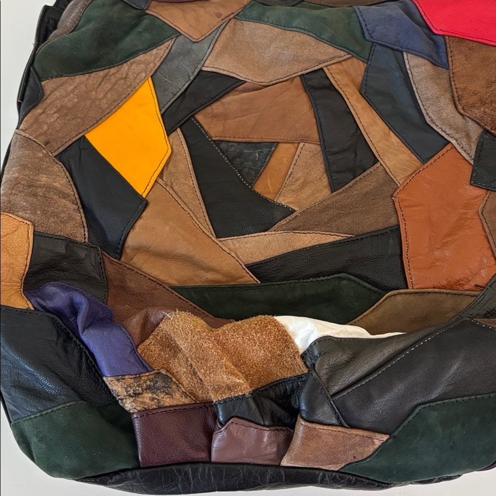 LEATHER SHOULDER/HOBO/TOTE BAG MULTICOLORED SWATCHES OF LEATHER VINTAGE NO TAGS - Picture 4 of 13